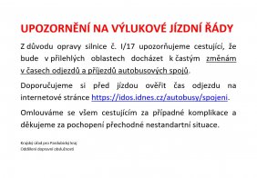 Upozornění na výlukové jízdní řády autobusové dopravy