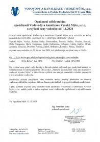 Informace o ceně vodného od 1.1.2024