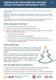 Informace o dobrovolném testování pro občany antigenními testy