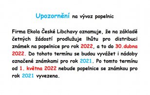 Vývoz popelnic - označení známkou na rok 2022