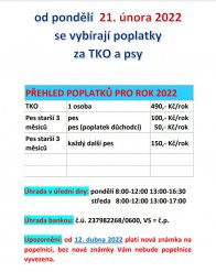 Výběr poplatků za TKO a psy - od 21. 2. 2022