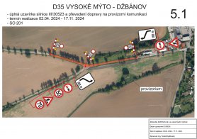 Uzavírka a opatření - křižovatka Vraclav - Sedlec - Vysoké Mýto - Výstavba D35