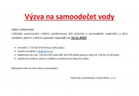 Samoodečet stavu vodoměru do 14. 11. 2022